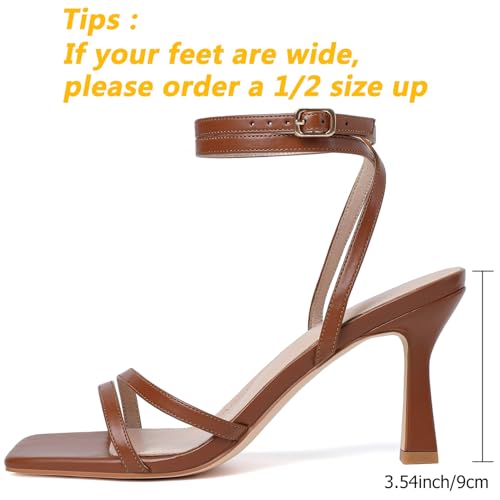 Image of Mostrin Womens Sandals Strappy Heels for Women Ankle Strap Lace Up Heels Square Open Toe Heels Tie Up Stiletto High Heeled Sandals for Prom, Party, Daily Wear
