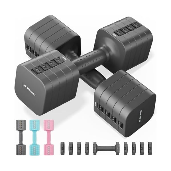 Amonax AMONAX Adjustable Dumbbells Set, 2lbs/3lbs/4lbs/5lbs Dumbbell Pair, 4-in-1 Weights Dumbbells Set Women Men, Free Weights for Home Gym, Workout Hand Weights for Strength Training