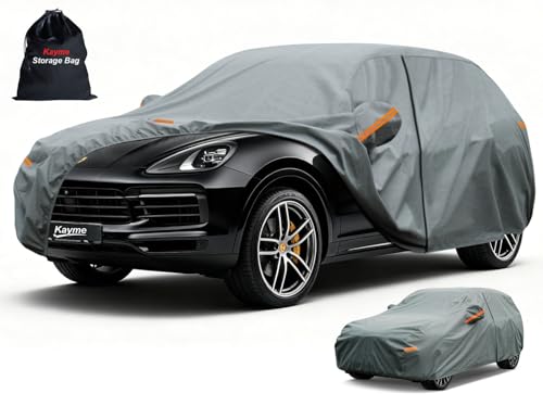 Image of Kayme Heavy Duty Car Cover Custom Fit Porsche Cayenne, Cayenne S, GTS, Turbo, Turbo S, Waterproof All Weather for Automobiles, Full Exterior Covers Rain Sun UV Protection.