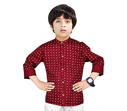Image of Made In The Shade 100% Cotton Kid's Full Sleeve Mandarian Chinese Collar Printed Casual Shirt