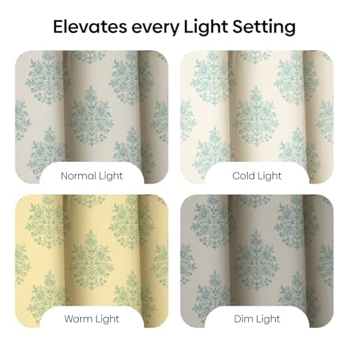 Image of haus & kinder Digital Printed Cotton Window Curtain 5 Feet Long Pack of 2 Window Curtains, 5 Feet Curtain for Window (Ciel Botanique, Blue 130x152 CM)