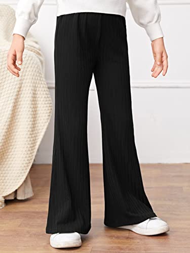 Milumia Girl's Casual Rib Knit Elastic High Waist Flare Pants Bell Bottom Trousers Black 10 Years #TOP4