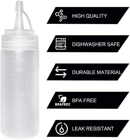 Juncture 12 Pack 200 ml (6.7oz) Plastic Squeezy Sauce Bottles with Twist on Cap Lids, Tick Marks Squeeze Bottle for Condiment, Pigment Squeeze Bottle for Painting