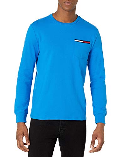 Tommy Hilfiger mens Tommy Hilfiger Men's Long Sleeve Cotton T Shirt, Dynamic Blue, Large US