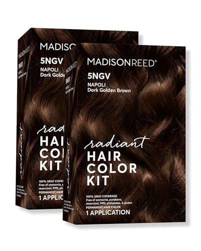 Image of Madison Reed Radiant Hair Color Kit - 5NGV Dark Golden Brown with Warm Tones (Napoli Brown), Permanent Hair Dye, Dimensional Gray Hair Blending | PPD-Free & Ammonia-Free, 2 Pack