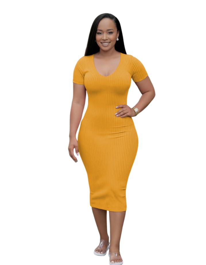 Image of TOPSRANI Women Sexy Midi Dress Bodycon Casual Sleeveless Basic Ruched Tank Summer Club Party Dresses