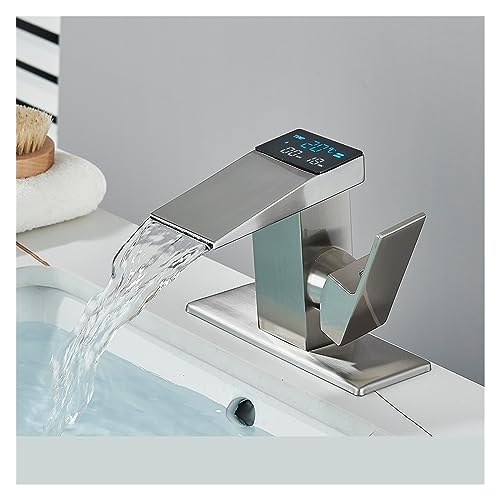 Grifo cascada para baño moderno con indicador digital de temperatura