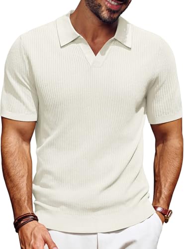 Image of DENIMHOLIC Cotton Knitted Polo T Shirt for Man | Ribbed Textured Knit Polo Mens Tshirts | Collar T Shirts for Men