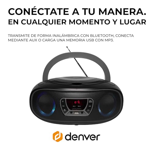 Reproductor de CD portátil Denver Electronics TCL-212BT con Bluetooth radio FM gris 4W 6