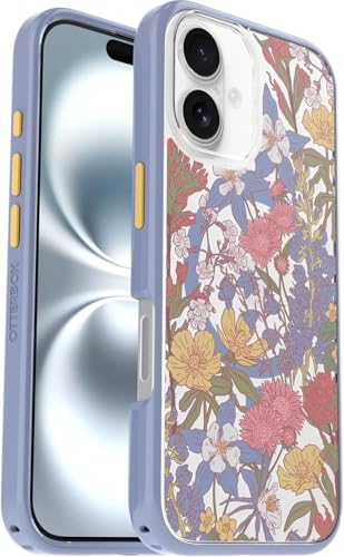 Image of OtterBox iPhone 16 (Only) - Symmetry Series Clear+ Case - Floral Purple (Clear) - Snaps to MagSafe - Ultra-Sleek - Raised Edges Protect Camera & Screen - Non-Retail Packaging