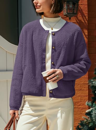 Image of Yanekop Womens Sherpa Jacket Button Down Fleece Winter Coat Fuzzy Jackets Chunky Cardigan Sweaters Open Knit Sweater