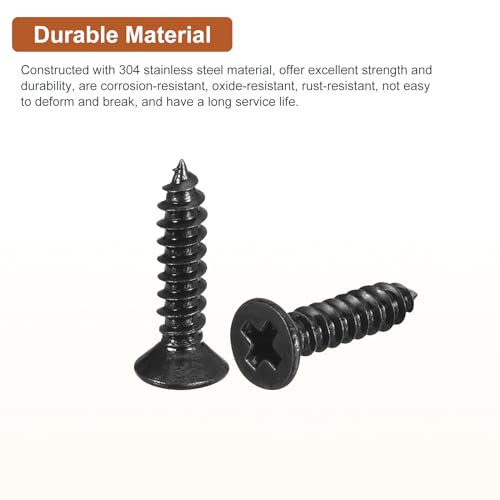 Image of DTGN 500Pcs #4x1 /2 inch Flat Head Wood Screws, 304 Stainless Steel Phillips Self Tapping Screws - Good for Woodworking, Furniture - Black