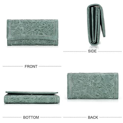 Meitrue Women's Wallet Leather Rfid Blocking Trifold Ladies Purse Embossed Long Clutch Card Holder Phone Checkbook Organizer 2214 #TOP3