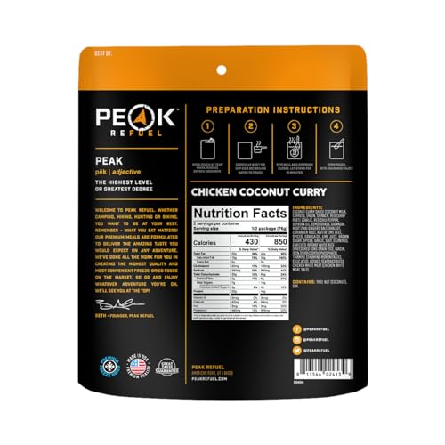 Peak Refuel Chicken Coconut Curry | Freeze Dried Backpacking and Camping Food | Amazing Taste & Quality | High Protein | Real Meat | Quick Prep (2 Serving Pouch) - Image 3