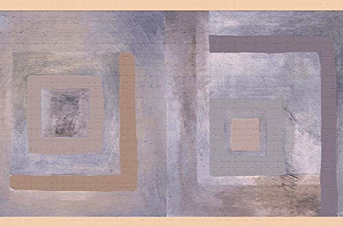 Dundee Deco Frise de papier peint à décoller et coller DDAZBD9056 Géométrique Sépia, Mauve, Formes carrées fauve Frise murale Design rétro 4,57 m x...