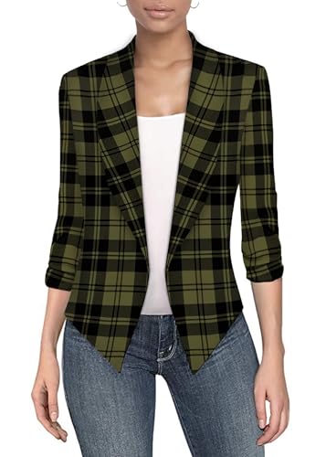 Hybrid & Company Women's Casual Work Office Blazer Jacket Open Front Shawl with 3/4 Scrunch Sleeves