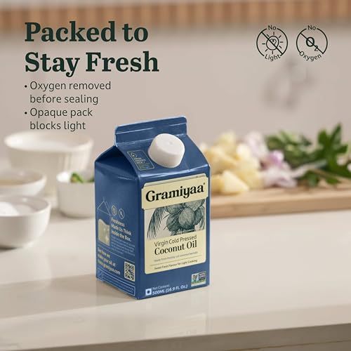 Image of Gramiyaa Cold Pressed Virgin Coconut Oil 500 Ml | Chemical-free, Zero Trans-fat Cooking Oil | Unrefined | Fresh Protect Pack