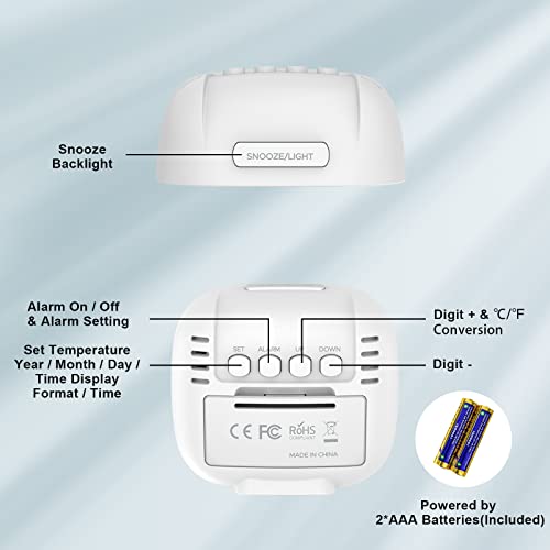 Image of Alarm Clock, Bedside Alarm Clocks Battery Operated - Digital Clock with Temperature Display, Snooze Function and Backlight for Travel, Bedroom