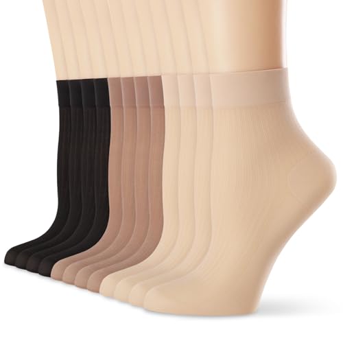 VIBCICY 12 Pairs Womens Sheer Nylon Ankle Socks,Nude Thin Tight Transparent Stockings for Women,See Through Silk with Mesh