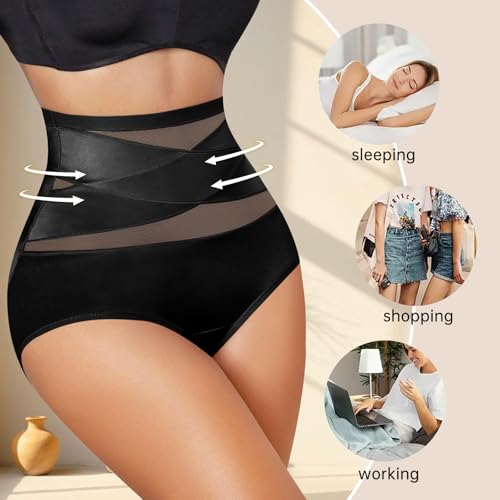 Image of Women Tummy Control Underwear,High Waisted Shapewear Panties,Silky Soft Full Coverage Stretch Ladies Brief Multipack