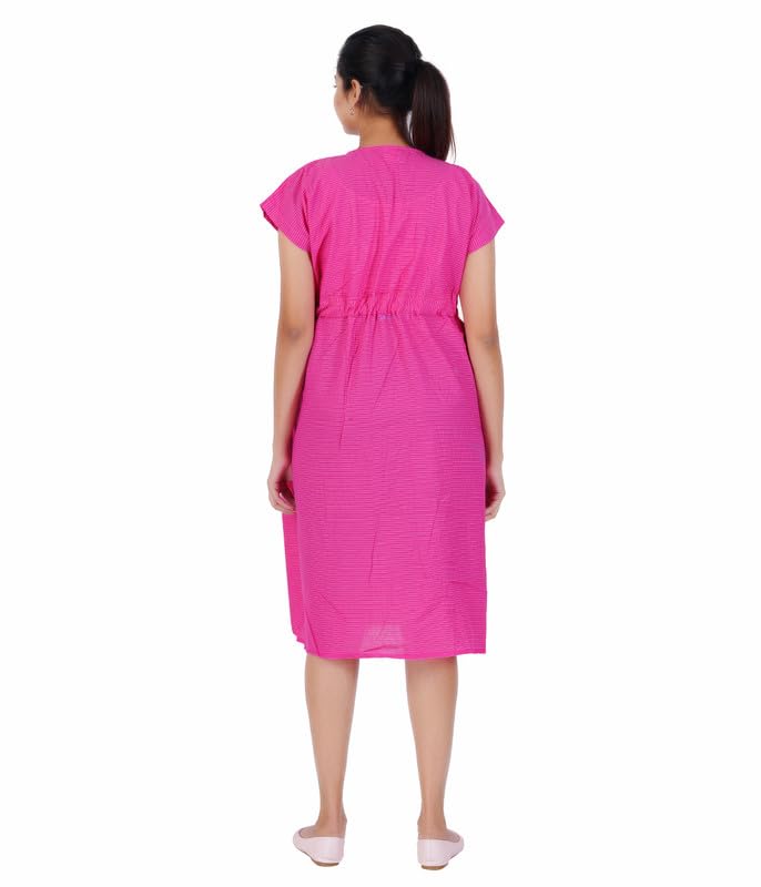 MENMAII Cotton Wrap Dress [Size - L- 4XL ] - Full Open Multipurpose Night Gown -a Kind of Adaptive Clothing with Pocket for Women |Full Length [Dark Pink Kantha Plain- XXL/Knee Length ] - Image 5 thumbnail