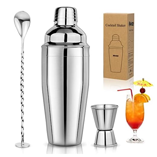 Conjunto de coqueteleira de 740 ml, conjunto de coqueteleira para bartender com misturador de margarita, coqueteleira de medição e colher de mistura - ferramentas profissionais de barra de aço inoxidável 18/8 para bebidas mistas