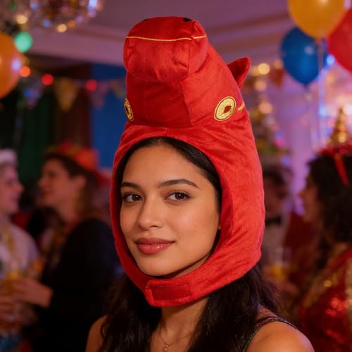 Chapeau peluche rouge cheval chaud et doux pour hiver festif