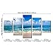 Pyradecor Seaside Large Modern Seascape 5 panels Canvas Prints Landscape Pictures Paintings on Canvas Wall Art Ready to Hang for Living Room Bedroom Home Decorations L