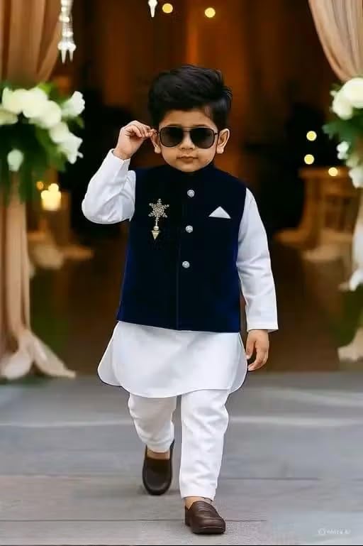 Boys Ethnic wear Cotton Sequined Punjabi set | Stylish and Perfect Indian Outfit for kids-| Neheru Kurta kids-image-21