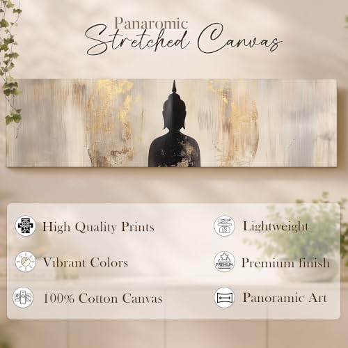 Image of Large Stretched Canvas Painting, Panel Wall Painting Buddha Luxury Paintings for Home Decoration, Living room, Bedroom and Office Decor (Grey, 12x46 Inch)