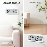 Lafocuse Cyfrowy zegar ścienny LCD zasilany bateryjnie, duży 21,6 cm wyświetlacz cyfrowy zegary z datą i temperaturą, nowoczesny prosty zegar biurkowy do sypialni, salonu, biura, biały