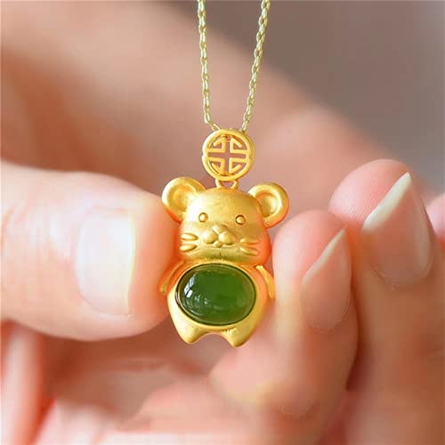 Pendentif Souris en Jade de Hetian Vert et Argent 925 : Bijou Amulette Chinoise pour Femme