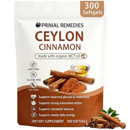 BELANO Primal Remedies Ceylon Cinnamon Made with mct Oil 300 Softgels Premium Ceylon Cinnamon Formula Non-GMO & Gluten Free