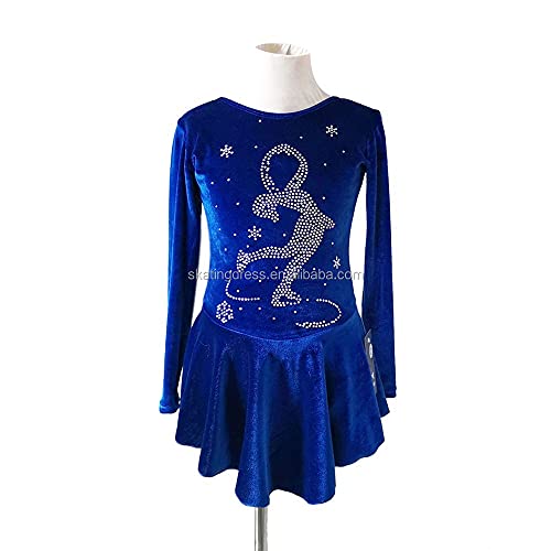 Vestido de patinação na silhueta para meninas e mulheres, saia azul de veludo patinação no gelo, sai