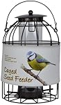 Green Jem Dome Caged Seed Wild Bird Feeder, Designed To Deter Squirrels And Also Larger Garden Birds Such As Pigeons And Doves, Hammertone Finish