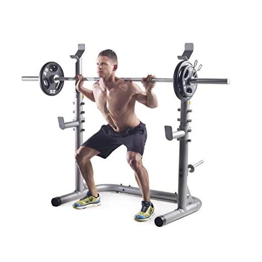 Weider XRS 20 Olympic Squat Rack with Adjustable Safety Spotters and Bar Holds