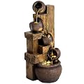 Grepatio 39.3" Tall Outdoor Water Fountain Garden Waterfalls Fountain with LED Lights 5 Tier Modern Indoor/Outdoor Floor Standing Water Fountain with Pump for Garden, Patio, House Decor (Brown)