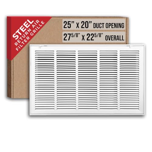 Fits 25x20 Duct Opening | Steel Return Air Filter Grille by Handua [Removable Door] for 1-inch Filters | Vent Cover Grill | White | HVAC Cold Air Intake Grille | Out Dim: 27 5/8'W X 22 5/8'H