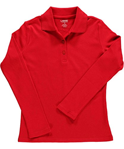 French Toast Girls' L/S Fitted Knit Polo with Picot Collar - red, 10/12