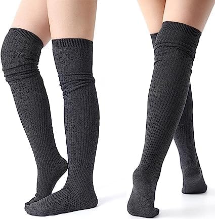 JABA'S Stripe Warm Woolen Thigh High Knee High Leg Warmer Winter Long Boot Cuffs Socks for Women (Pack of 1), Grey