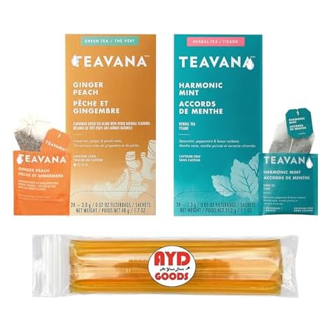 AYD Goods Medicine Ball Cold Buster Recipe, 1 Box Each of Ginger Peach and Harmonic Mint, Total of 48 Tea Bags, Includes 10 Counts of US Grade A Honey Sticks Cover