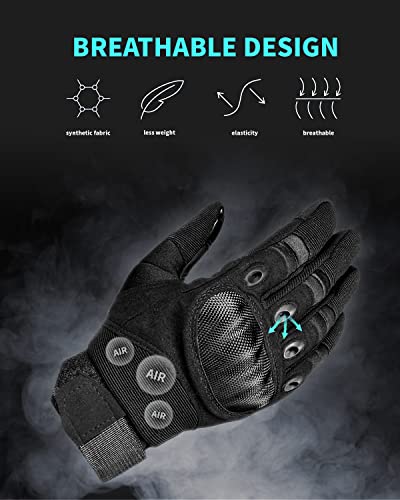 Liovoras Tactical Gloves for Men, Shooting Gloves Hard Shell Knuckle Protection Leather Palm Motorcycle Gloves for Riding Shooting Airsoft Paintball Climbing Training, Black