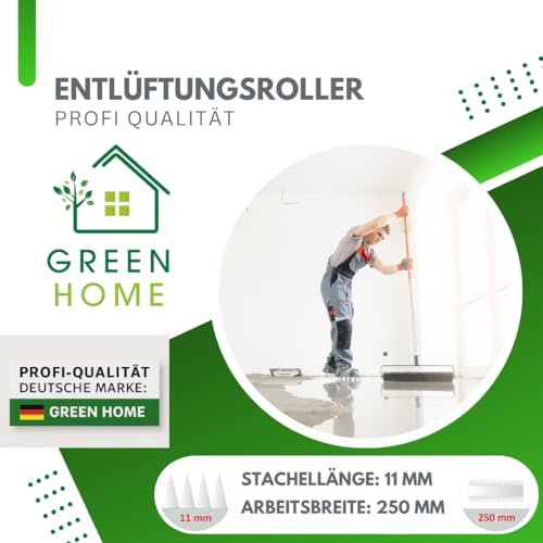 GREEN HOME Entlüftungsroller 25 cm | Profi Stachelwalze mit 11 mm Stacheln & Spritzschutz | Luftblasen-Entferner für Epoxidharz, Estrich & Ausgleichsmasse | Lösungsmittelbeständig | Profi Qualität