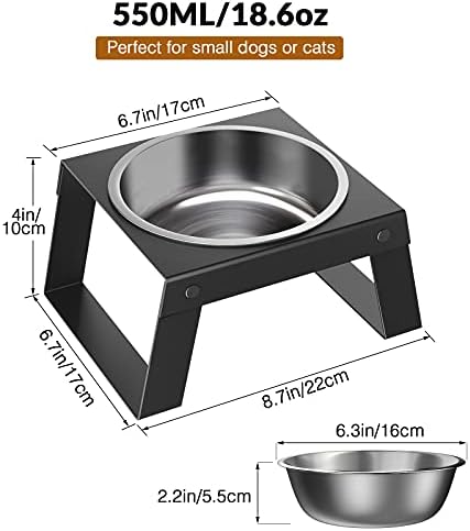 Pawaboo Elevated Dog Bowl, Foldable Metal Food Stand Stainless Steel Dog Food Water Feeding Bowl, with Non-slip Mat Collapsible Pet Bowl, No Spill Raised Pet Bowls for Small Dog and Cat, Black
