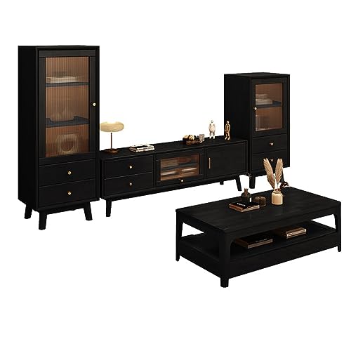 KIRANDY Mueble de TV y Mesa de Centro de Madera Maciza, Muebles Retro Negros Vintage for Salas de Estar pequeñas (Color : B+D+E+F)