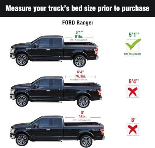 Image of Tutel Low Profile Hard Shell Folding Truck Bed Tonneau Cover|Fits 2019-2023 Ford Ranger 5'1 inch Bed (61 inch) - TTLTMLPT032