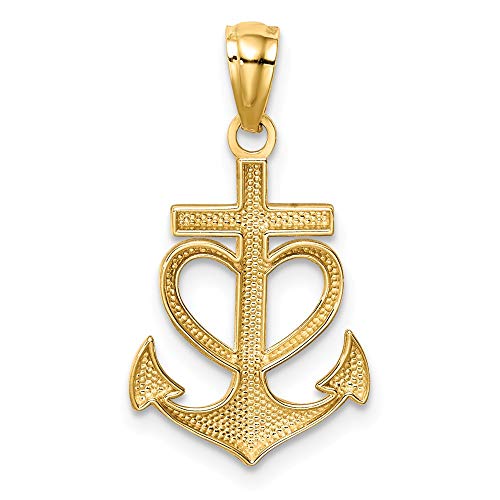 Solid 14k Yellow Gold Anchor with Heart Pendant Charm3