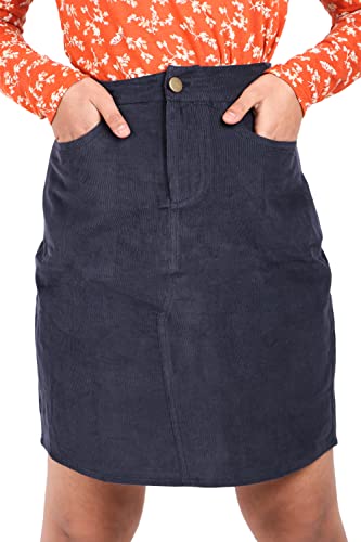 Image of Tweeny Mini Girls Corduroy Skirt Fitted Knee Length with Pockets Branded Skirt for Kids Girls (Navy Blue)