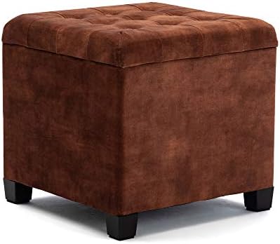 HNNHOME 45cm Cube Cloud Velvet Padded Seat Ottoman Storage Stool Box, Footstool Pouffes Chair with Lids (Brown, Cloud Velvet)