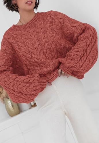 Image of PRETTYGARDEN Womens Sweaters Spring 2026 Cable Knit Long Sleeve Crewneck Oversized Sweater Chunky Pullover Loose Outfits